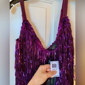 Bronx & Banco Barbie Purple Neon Fringe Mini Dress, perfect eras tour outfit!